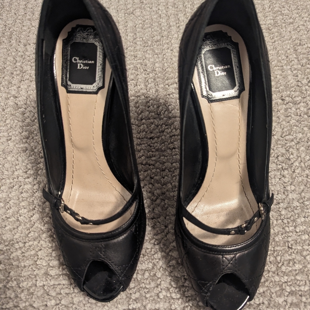 Dior cannage peep toe heels sz 38